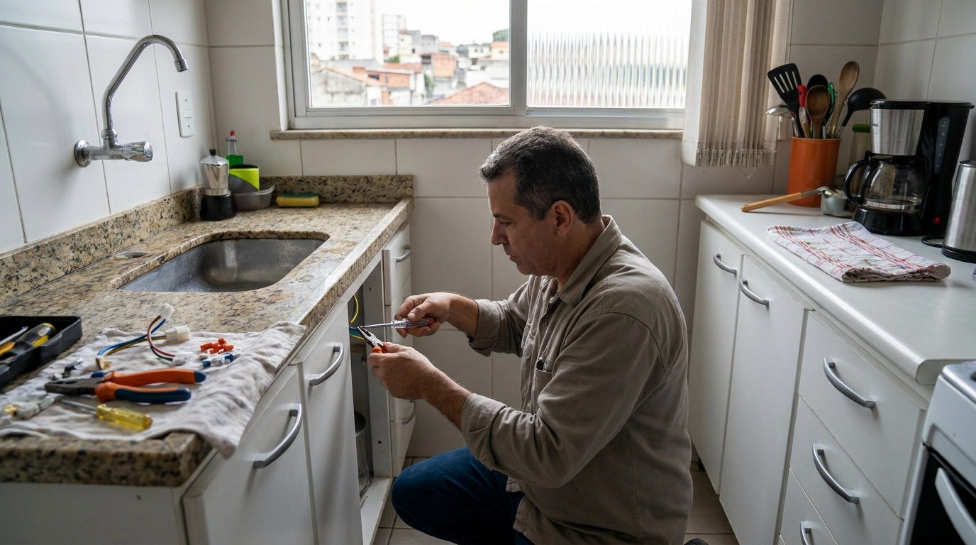 Eletricista instalando torneira eletrica em Guarulhos‑SP