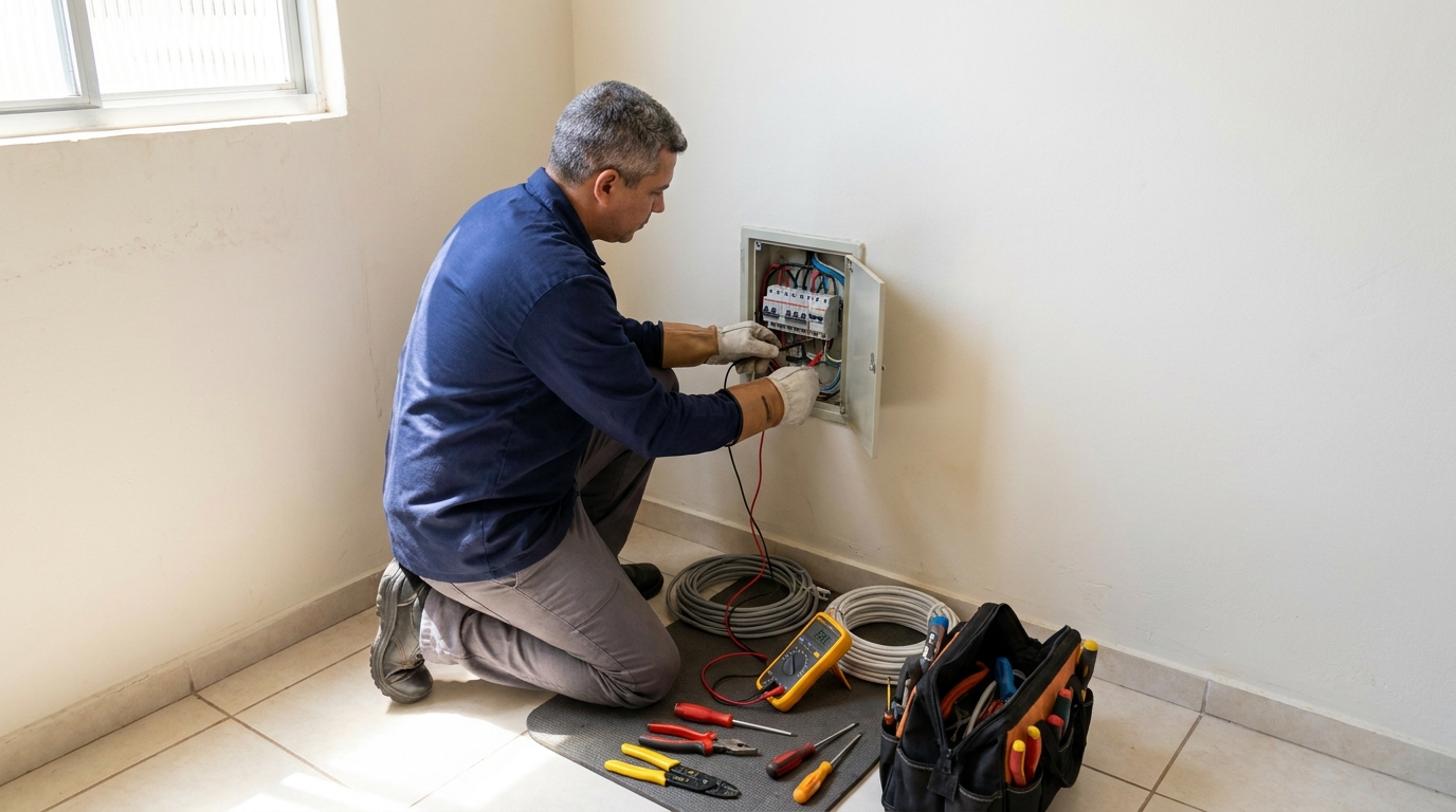 Eletricista realizando manutencao em Guarulhos‑SP